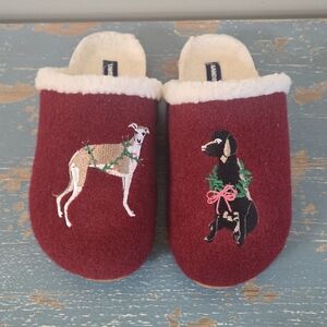 Lands' End Burgundy Dog Embroidered Slippers